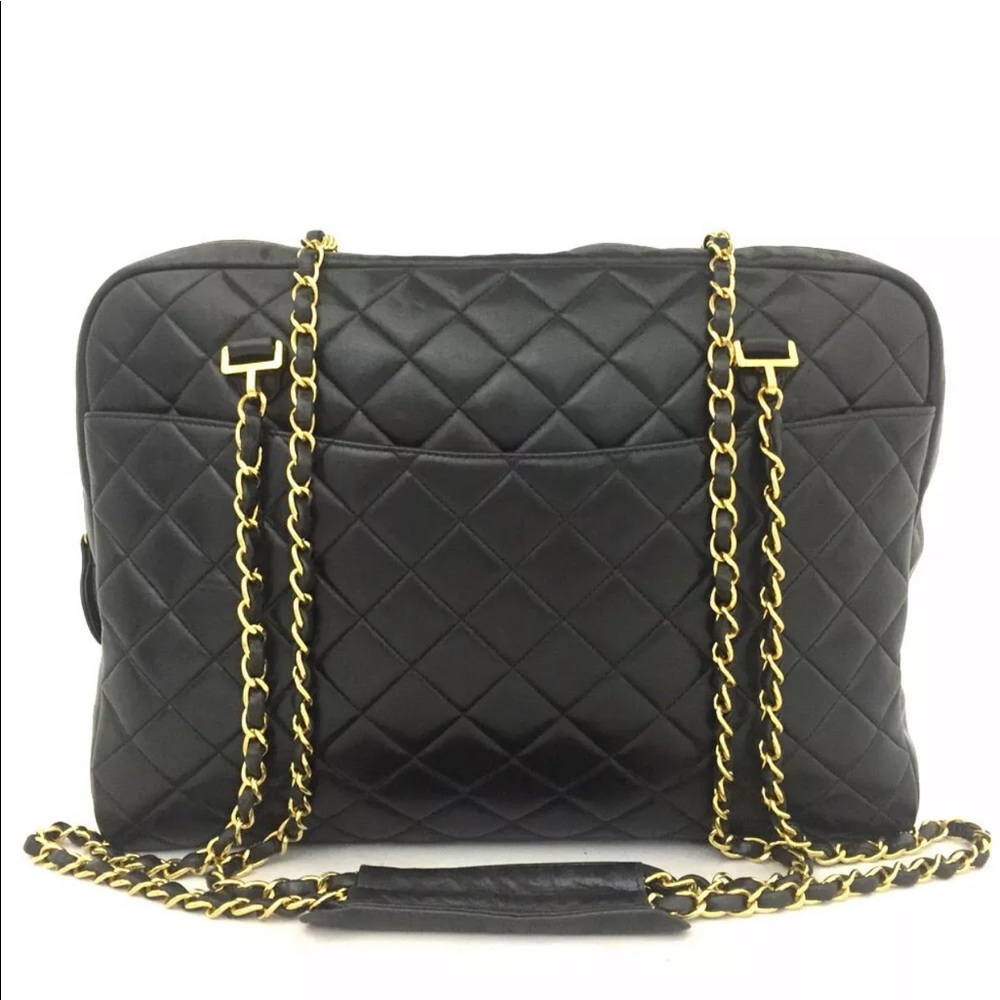 CHANEL Quilted Matelasse CC Logo Lambskin Tote